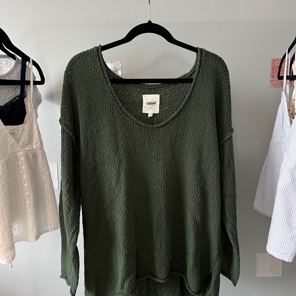 Aerie forest green wide neck sweater